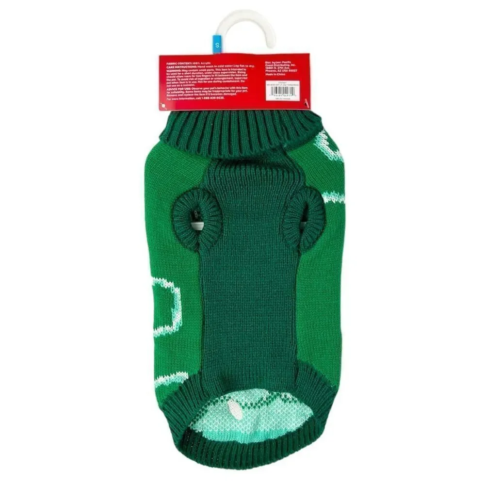 Merry & Bright Let's Get Lit Green Christmas Holiday Dog Sweater Size Small‎